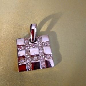 Brand new beautiful large silver square pendant with faux diamonds